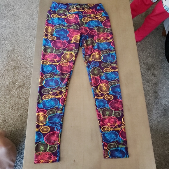 LuLaRoe Pants - LuLaRoe Purple Neon Bicycle Print Leggings